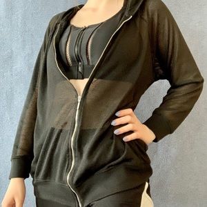 Black Mesh Zip-Up Sweatshirt